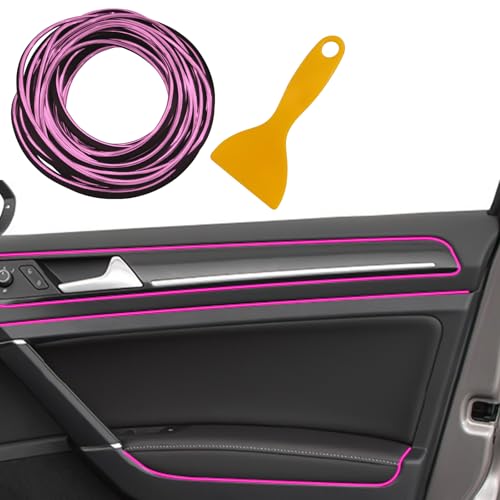 Car Interior Moulding Trim Strips, 33ft Electroplating Decoration Filler Insert Strips Styling Door Dashboard, DIY Flexible Trim Pinstriping Car Accessories with Installing Tool (Pink) - color: Pink