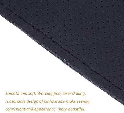 Onerbuy Universal Leather Car Steering Wheel Stitch On Wrap Cover DIY Sewing Breathable and Anti Slip, 15-Inch (Black with Red) - color: Black with Red