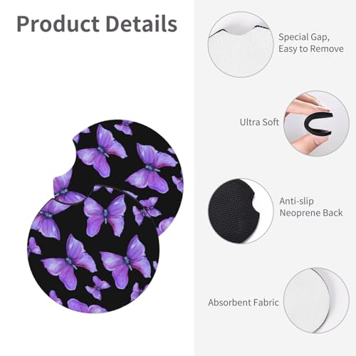 Butterfly Purple Steering Wheel Cover Beauty Butterfly Purple Steering Wheel Cover Breathable Universal for 15 Inch Anti-Slip Car with 2 Pieces Car Coasters Suitable for Men Women Butterfly - color: Butterfly Purple