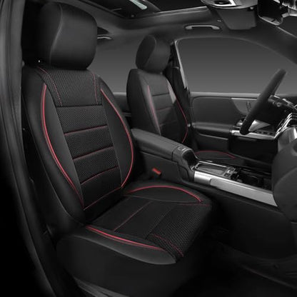 CAR PASS Air Mesh Leather Car Seat Covers Front Seats, Breathable Two Front Seat Covers for Cars, Comfortable Universal Fit for SUV Truck Sedan Automotive, Anti-Slip Airbag Compatible,Black and Red - color: Black Red Mesh