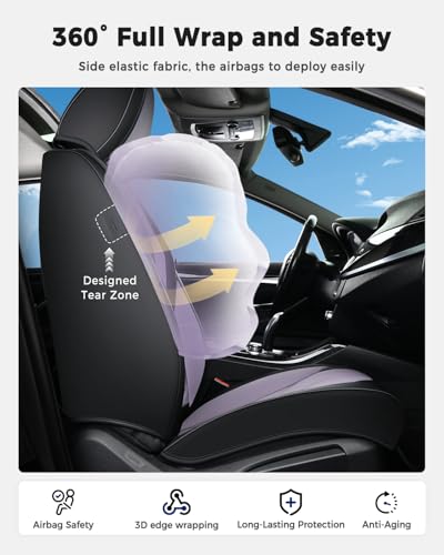 Huidasource Seat Covers Full Set, Universal Fit for Most Cars SUVs Trucks, Full Coverage Leather Seat Cover, Airbag, Cupholder Compatible, Seat Function Retain, Easy Install with Velcro, Black&Purple - color: FS: Black&Purple, size: Full Set