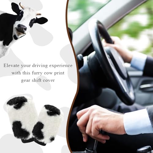 Cow Print Car Shift Knob Cover, Cute Cow Print Anti-Slip Plush Shifter Stick Protector for Winter Warm, Soft Fluffy Comfortable Grip Printed Gear Shift Covers for Women Girls
