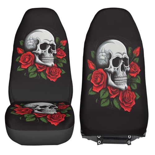 Dujiea Skull with Roses Car Front Seat Covers 2 Pcs Universal Auto Seat Covers Front Seats Only, Vehicle Bucket Seat Protectors Fit for Most Car SUV Sedan and Truck - color: Skull With Roses