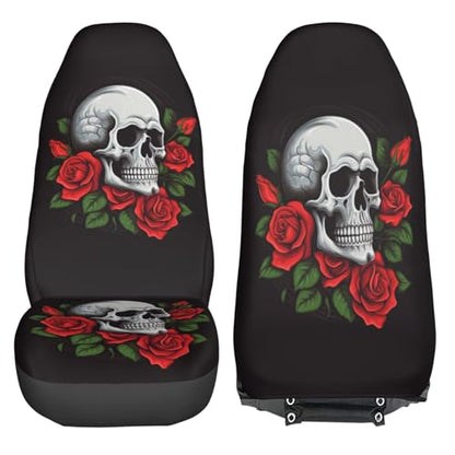 Dujiea Skull with Roses Car Front Seat Covers 2 Pcs Universal Auto Seat Covers Front Seats Only, Vehicle Bucket Seat Protectors Fit for Most Car SUV Sedan and Truck - color: Skull With Roses