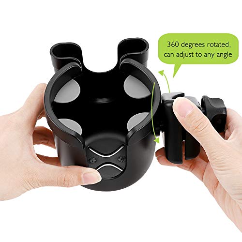 Accmor Stroller Cup Holder with Phone Holder, Bike Cup Holder, Universal Cup Holder for Uppababy Nuna Doona Strollers, 2-in-1 Cup Holder for Walker, Wheelchair, Scooter - color: All Black