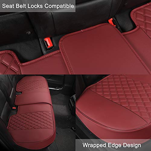 Black Panther Luxury PU Leather Rear Car Seat Cover,Compatible with Most Vehicles, Adjustable Length 49-55'', Diamond Pattern Embroidery (Burgundy) - color: Rear Burgundy