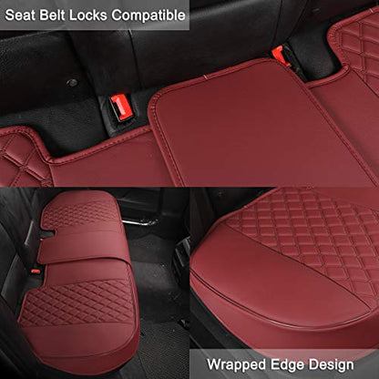 Black Panther Luxury PU Leather Rear Car Seat Cover,Compatible with Most Vehicles, Adjustable Length 49-55'', Diamond Pattern Embroidery (Burgundy) - color: Rear Burgundy