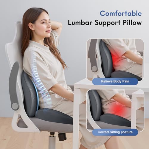 Seat Cushion and Lumbar Support Pillow for Office Chair Car, Ergonomic Memory Foam Back Support for Office Gaming Chair Driving Seat Wheelchair, Relieves Neck, Back & Sciatica Pain – Gray - color: Gray, size: Seat Cushion&Lumbar Pillow