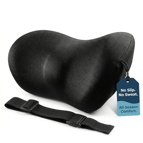 Lumbar Support Pillow for Car with Dual-Grip Stability System - Advanced Adaptive Memory Foam Back Pillow for Lower Back Pain Relief, Ergonomic Driving Seat & Office Chair Cushion, Black - color: Black