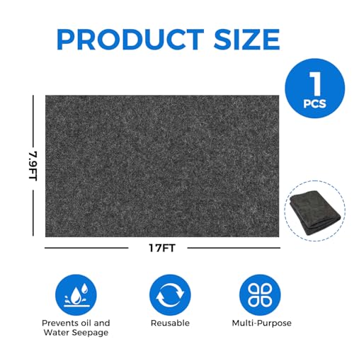 17'x7.45" Heavy Duty Garage Floor Mat with Adhesive Backing - Garage Floor mats for Under car， Garage Rugs and mats，Oil & Waterproof Non-Slip Protective Flooring for Under Cars