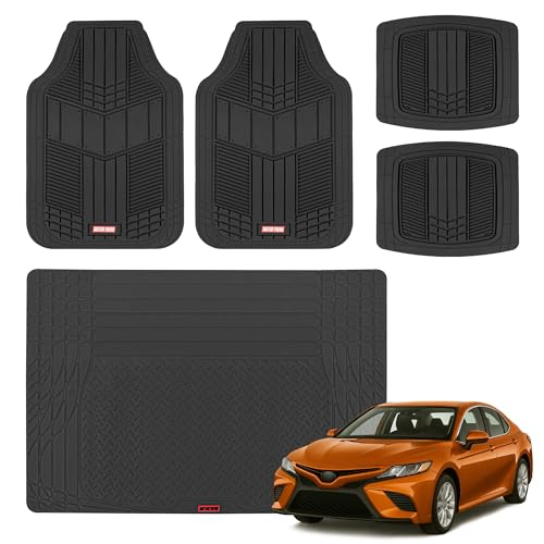 Motor Trend FlexTough Black Floor Mats for Cars & Cargo Mat Full Set - All Weather Front & Rear Rubber Automotive Floor Mats & Cargo Liner for SUV, Car, & Van - Interior Trunk Mat & Floor Cover - color: Black, size: Small Cargo Mat