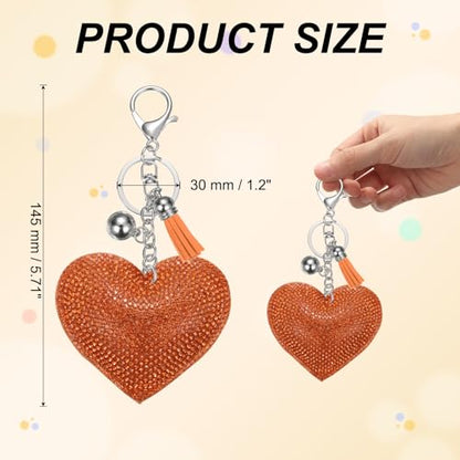 PATIKIL Rhinestone Keychains for Women, Cute Bling Heart Shape Purse Charm for Bag Handbags Car Keys - color: White-orange