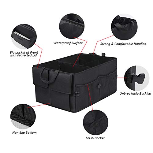 Car Trunk Backseat Organizer for SUV, 8 Pocket Waterproof, Dust-proof, Sturdy Foldable Cargo Net Storage for More Trunk Space with Adjustable Straps, Black