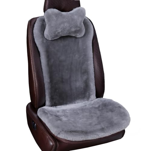 OGLAND Shearling Sheepskin Car Seat Cover, Fluffy Fuzzy Soft Fur Auto Seat Cover for Universal Comy Seat Cushion Accessories Automobiles (3 Pack Front, Misty Gray) - color: Misty Gray