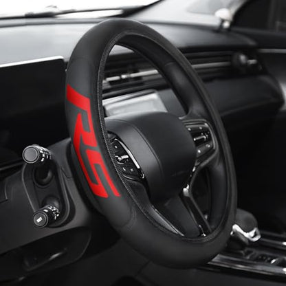 Premium Leather Steering Wheel Cover Compatible with Chevy Camaro RS, Universal Fit 14-15 Inch, Breathable, Comfortable Grip, Lightweight, Easy Install Accessory - color: Red RS