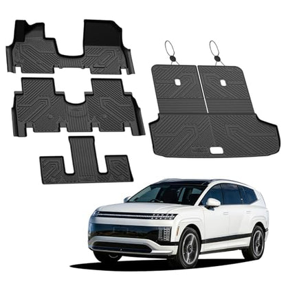 LASFIT Floor Mats & Backrest Mats & Cargo Mat for Hyundai Ioniq 9 2026 (Only Fit 6 Seats, Not Fit 7 Seats), All Weather TPE Custom Fit Floor Liners with Full Set Car & Trunk Mats Accessories, Black - size: 2)For Hyundai Ioniq 9 | 2026 | 6 Seats