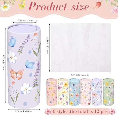 Outus 12 Pcs Floral Car Tissue Holder Cylinders with 3 Ply Facial Tissue Bulk, Portable Paper Dispenser for Cup Holder, Travel Bathroom Table Decor, Tissues Boxes Container for Home Office Party - style: Floral