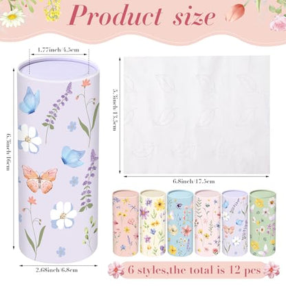 Outus 12 Pcs Floral Car Tissue Holder Cylinders with 3 Ply Facial Tissue Bulk, Portable Paper Dispenser for Cup Holder, Travel Bathroom Table Decor, Tissues Boxes Container for Home Office Party - style: Floral