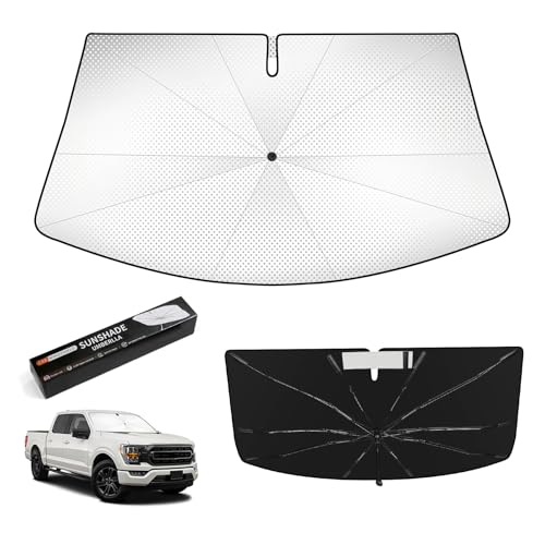Windshield Sun Shade Umbrella for Ford F150 2015-2026, 360° Bendable Handle & Rearview Mirror Cutout, Upgraded 10-Rib Truck Sunshade Front Windshield, UV Protection Car Interior Accessories - size: For Ford F150 2015-2026-ICY