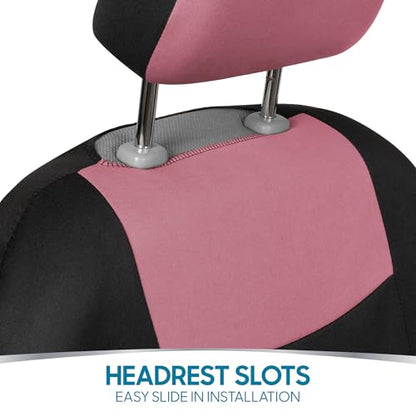 BDK PolyPro Car Seat Covers Full Set in Pink on Black, Front and Rear Split Bench Seat Covers for Cars, Easy to Install Car Seats Cover Set and Accessories for Auto Trucks Van SUV - Pink - color: Pink
