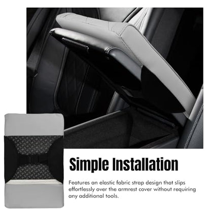 Hovom Car Center Console Armrest Pillow, 12.6"×7.87"×1.97" Leather Arm Rest Cover for Cars, Soft Comfortable Auto Armrest Cushion Pad, Vehicle Middle Console Cover, Car Accessories (Gray)