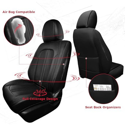 FREESOO Black Car Seat Covers Full Set, Universal Leather Seat Covers for Cars Trucks SUV, Waterproof Car Seat Cover Back Seat and Front, Breathable Car Seat Protector Cushion Fit for Most Vehicles