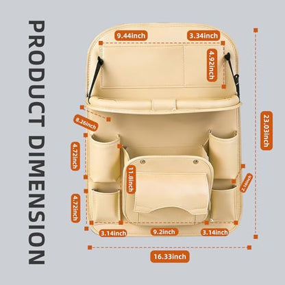 Car Seat Organizer, Multifunctional Backseat Protector Mat, Storage Bag and Tray Rack, Trash Storage (Suitable for Cars, Children, Back of Seats, and Rear Seats) (WHITE, Leather 1-Piece Set)