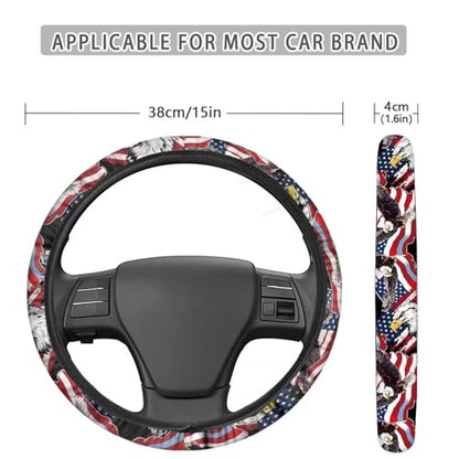 AFPANQZ Car Steering Wheel Cover Sweat Absorption Safe Driving, American Eagle Print Anti-Slip Steering Wheel Protector No Smell Fashion Machine Washable Universal - color: American Eagle Print