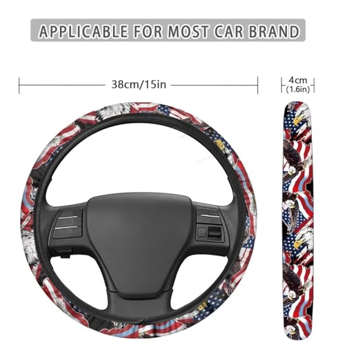 AFPANQZ Car Steering Wheel Cover Sweat Absorption Safe Driving, American Eagle Print Anti-Slip Steering Wheel Protector No Smell Fashion Machine Washable Universal - color: American Eagle Print