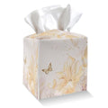 Tissue Box Cover Holder - Golden Flower and Butterfly PU Leather Tissue Box Cover with Bottom Belt, Square Facial Paper Organizer for Tabletop, Bathroom, Kitchen, Car & Office -042 - color: Golden Flower