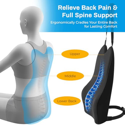 Lumbar Support Pillow for Car - 20.9 Inch Extended Car Back Support Relieves Full Back Discomfort on Long Rides, Rebuilds Support for Older Vehicles, Fits Mid-to-Large Sedans, SUVs & Trucks - size: longest 20.9" * widest 16.9" * highest 5.9"
