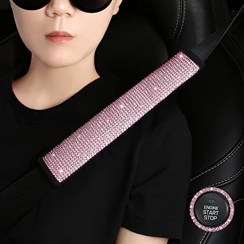 Bling Car Seatbelt Covers for Women Girls, Rhinestone Crystal Velvet Seat Belt Cushion Pad Cover Protector, Diamond Shine Safety Shoulder Pad, Car Interior Accessories, 2pcs, Pink, 25cm - color: Pink, size: 9.8in(25cm) - 2pcs