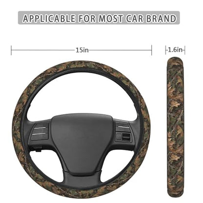 Brown Green Leaf Camo Pattern Steering Wheel Cover for Women Men, Non-Slip Steering Wheel Protector Car Wheel Covers, Universal 15 Inch Fit for Auto, Suvs, Truck - color: Brown Green Leaf Camo Pattern