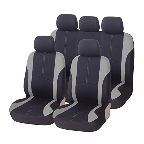 AICEL 9 Piece Car Seat Covers Full Set, Front and Rear Split Bench Auto Seat Protectors, Universal Two-Tone Washable Automotive Seat Covers (Gray) - color: Gray