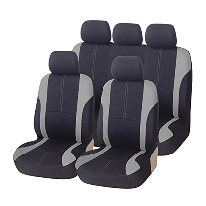 AICEL 9 Piece Car Seat Covers Full Set, Front and Rear Split Bench Auto Seat Protectors, Universal Two-Tone Washable Automotive Seat Covers (Gray) - color: Gray