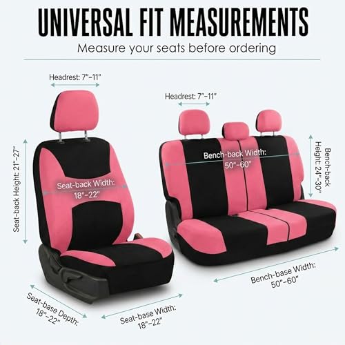 FH Group Full Set Cloth Car Seat Covers, Universal Fit combo, Low Back Front Seat Covers, Airbag Compatible, Split Bench Rear Seat, Washable Seat Cover for SUV, Sedan, Van, Pink - color: Pink