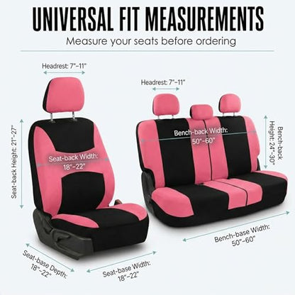 FH Group Full Set Cloth Car Seat Covers, Universal Fit combo, Low Back Front Seat Covers, Airbag Compatible, Split Bench Rear Seat, Washable Seat Cover for SUV, Sedan, Van, Pink - color: Pink