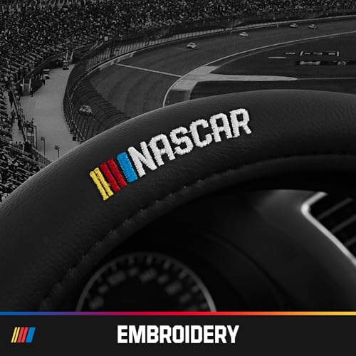 NASCAR Steering Wheel Cover, Two-Tone Red Leather Patchwork, Universal Fit 14.5"-15.5" Steering Covers for Cars, Anti-Slip, Soft Grip, Odor-Free, Trucks & SUVs, Racing Style Interior Upgrade