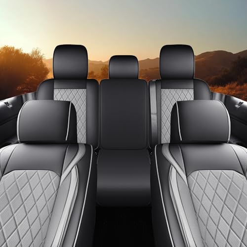 F150 Seat Covers Full Set, Faux Leather Truck Seat Covers Diamond Quilted Custom Fit for 2009-2026 F-150 SuperCrew & 2017-2026 F250 F350 F450 Crew Cab XL XLT Lariat King Ranch (Black & Gray) - color: Black & Gray, size: Front & Rear