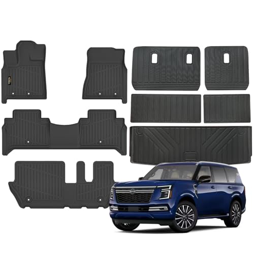 Floor Mats Custom for Nissan Armada 2025-2026 / Infiniti QX80 Fit 8 Seats Trunk Mat with Backrest Mat All Weather TPE Rubber Cargo Liner Full Set Floor Liners for Armada 2025 Accessories - size: For Niaasn Armada 2025-2026 All Mats