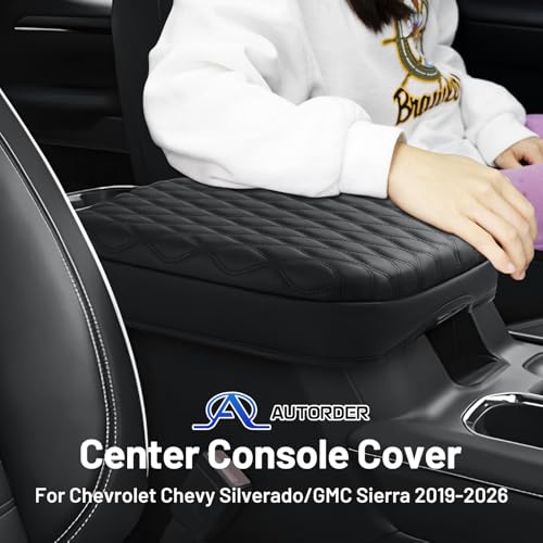 Autorder Center Console Cover for GMC Sierra/Chevy Silverado 1500 2019-2026 Accessories Armrest Cushion Cover Leather Middle Console Pad Armrest Pad Anti-Scratch(Bucket Seat Only) - size: 19-26 Chevy Silverado Wavy Texture