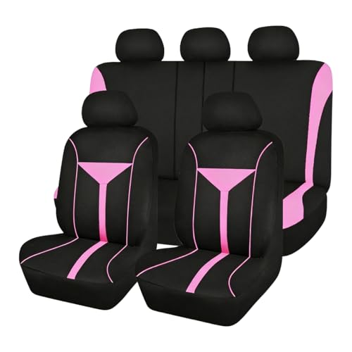 Osilly Car Seat Cover Full Set, Soft Breathable Sporty Vehicle Interior Seat Protector, Comfortable Automotive Front and Rear Split Bench Cover, Universal Fit (Pink/Black) - color: Pink/Black