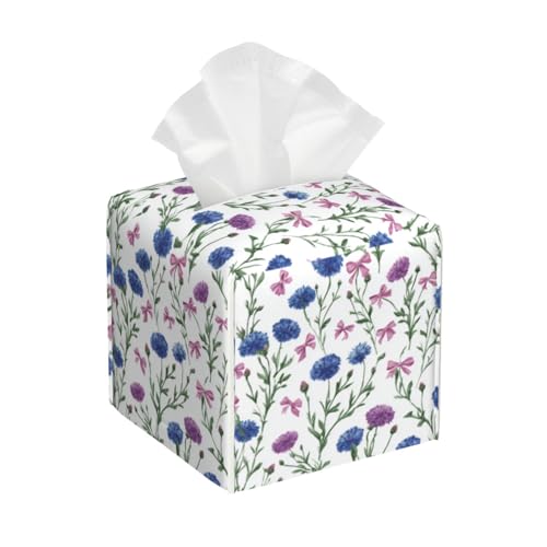 Blue Purple Cornflower Tissue Box Cover Square, Waterproof Leather Tissue Box Holder Portable Dispenser Modern Home Decoration for Bathroom Car Nightstand Vanity - color: Blue Purple Cornflower