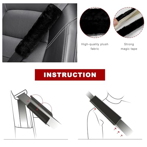 Sun Walker 2PCS Seat Belt Shoulder Pads, Fluffy Soft Plush Auto Seat Belt Pads for Protecting Your Neck & Shoulder, Comfortable Seatbelt Cover Warm Protective Cushion for Most Cars (Black) - color: Black