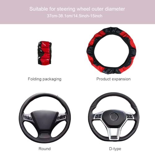 Ultra Fine Carbon Fiber Leather Steering Wheel Cover, Anti Slip and Sun Protective Protect The Steering Wheel, Easy to Install,Universal of 14.5"-15" (Red) - color: Red