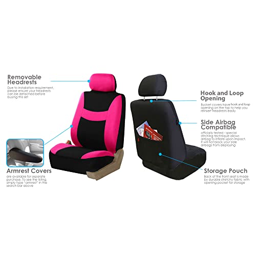 FH Group Light & Breezy Cloth Seat Full Car Seat Covers (Airbag & Split Ready) with Carpet Floor Mats- Universal Car, Truck, SUV, or Van (Pink/Black) FB030115 - color: Pink