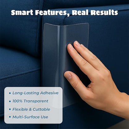 Large Cat Scratch Furniture Protector, 10 Pcs Transparent Couch Protector from Cat Claws, Single-Sided Self-Adhesive Anti-Pet Deterrent Sofa Protector with 55 Pins for Walls & Doors, 17IN