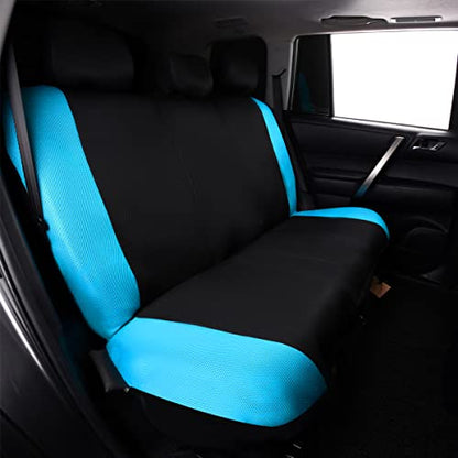 Flying Banner car seat Covers Full Set All Air Mesh Breathable Man Lady Airbag Compatible Rear Bench Split 40/60 50/50 60/40 Truck Pick Up (Full Set - Low Back, Black Gray Mint Blue) - color: Black Gray Mint Blue