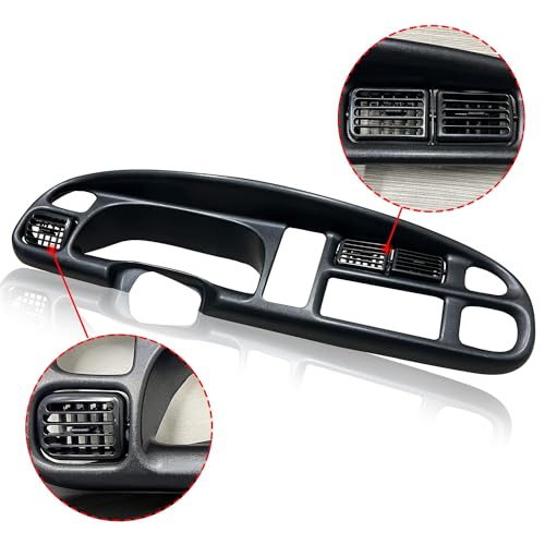 ECOTRIC Dash & Bezel Cover Compatible with 1998-2002 Dodge Ram 1500 2500 3500 Trucks Black Dashboard Bezel Replacement W/Vents & Grey Dash Cover (You Will Receive 2 Packages) - size: Dash Bezel W/ Vents & Dashboard Cover