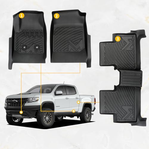TPE Automotive Floor Mats Custom for 2015-2022 Chevy Colorado/GMC Canyon Crew Cab, All Weather Cover Protection Waterproof Black Floor Liner Front & Rear Row Full Set Car Mats, 3PCS - size: 3PCS (2Row), style: For 2015-2022 | Chevy Colorado/GMC Canyon Cre